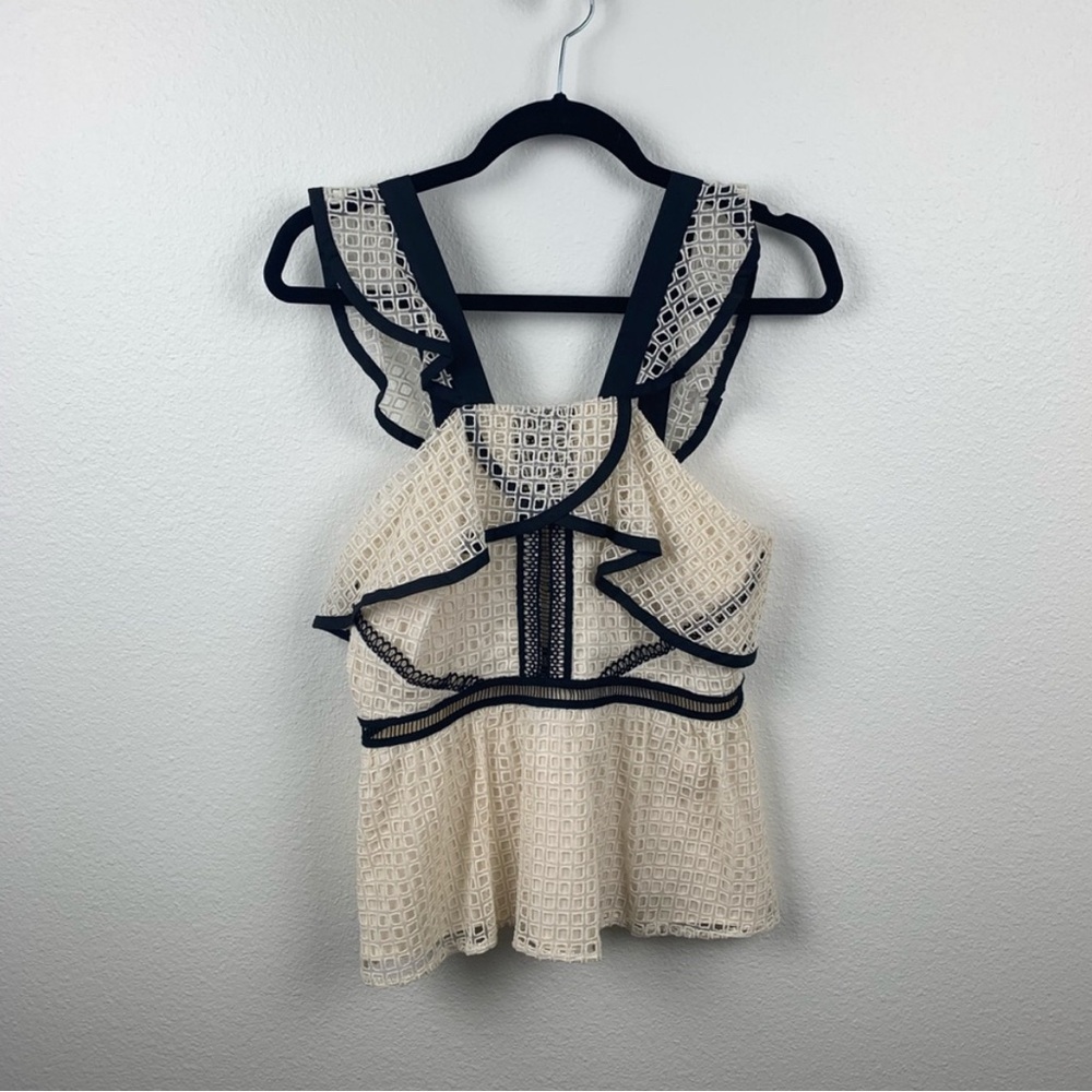 Self-Portrait Cream Sleeveless Ruffled Peplum Blouse